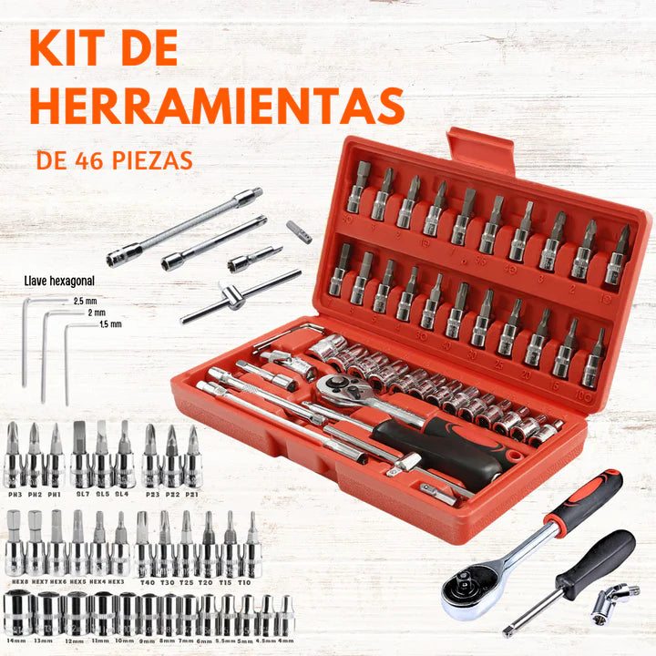 Set 46 Piezas de Herramientas + Nivel Laser de REGALO 🎁