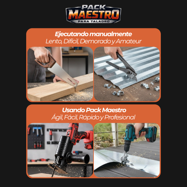 PACK MAESTRO PARA TALADRO - Cortador de Metal + Adaptador de Sierra Caladora Profesional