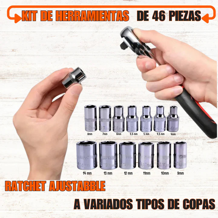Set 46 Piezas de Herramientas + Nivel Laser de REGALO 🎁